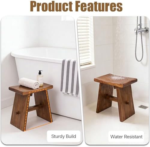 Solid wood shower bench with storage shelf — photo 4