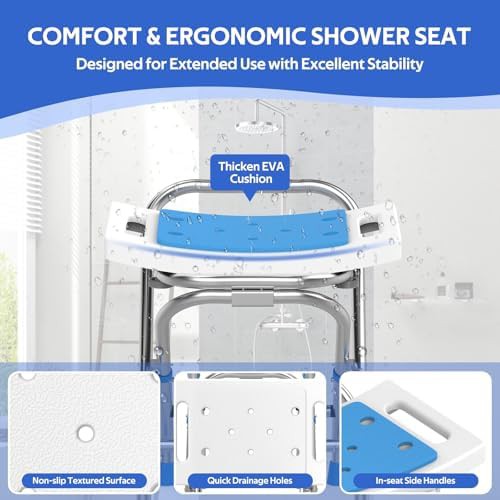 White folding stainless steel shower chair — photo 3
