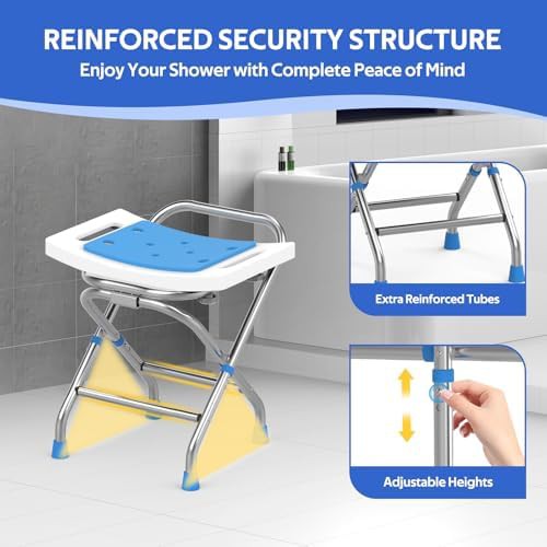 White folding stainless steel shower chair — photo 4
