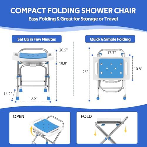 White folding stainless steel shower chair — photo 5