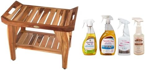 Teak shower bench with complete care bundle