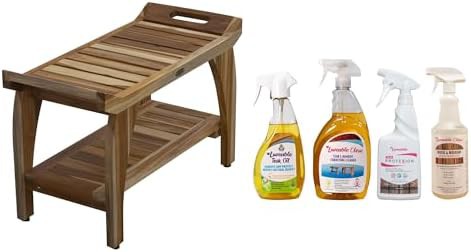 Teak shower stool with four piece care set