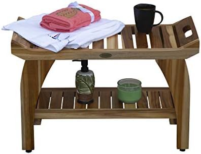 Teak shower stool with four piece care set — photo 3