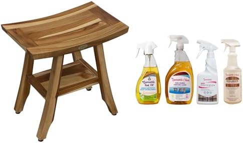 Non slip teak stool with care bundle