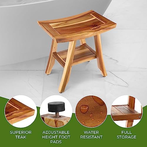 Non slip teak stool with care bundle — photo 5