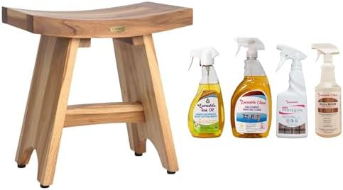 Non slip teak stool with maintenance bundle