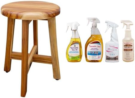 Round teak stool with complete care bundle