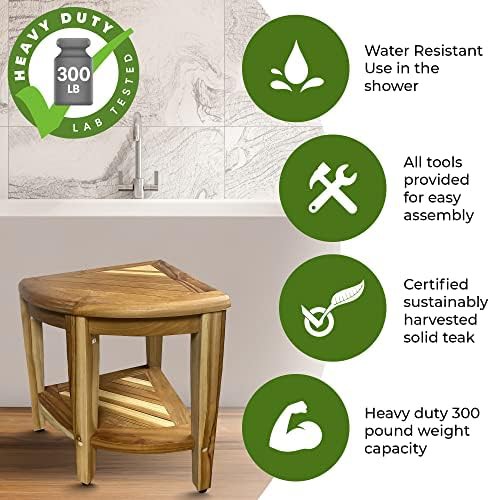 Teak corner bench with wood restorer kit — photo 3