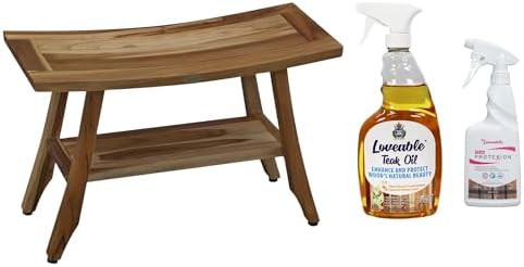 Twenty eight inch teak bench with sprays