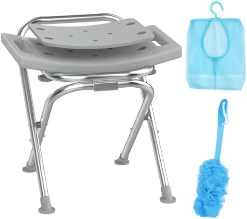 Gray stainless steel folding shower chair