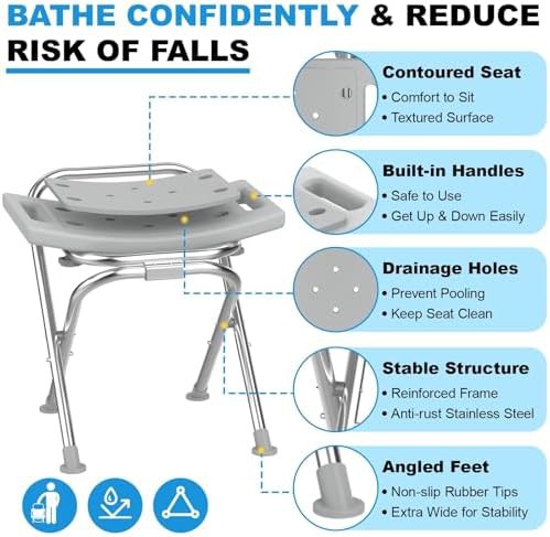 Gray stainless steel folding shower chair — photo 3