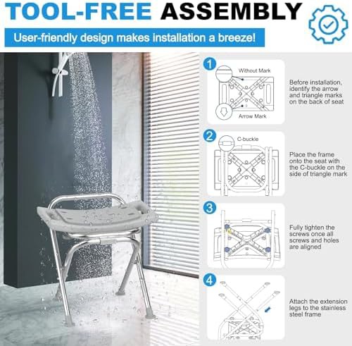 Gray stainless steel folding shower chair — photo 4