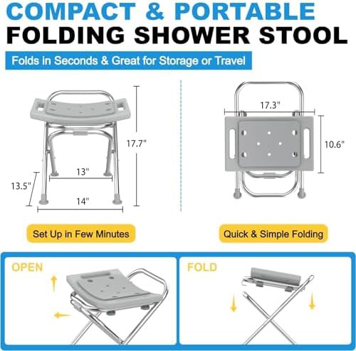Gray stainless steel folding shower chair — photo 5