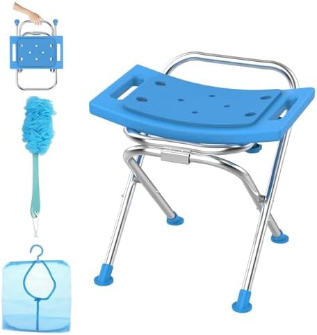 Blue folding stainless steel shower stool