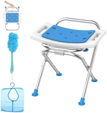 White folding stainless steel shower chair