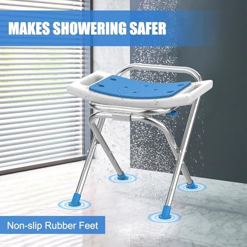 White folding stainless steel shower chair — photo 5