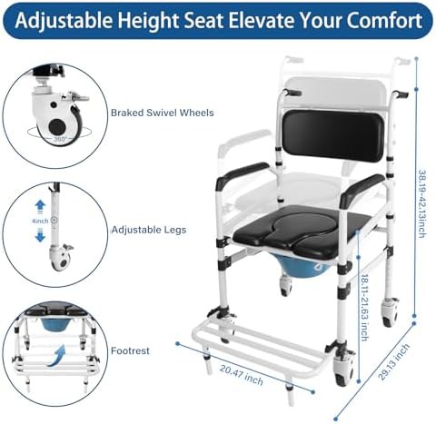 Heavy duty rolling commode shower chair — photo 3