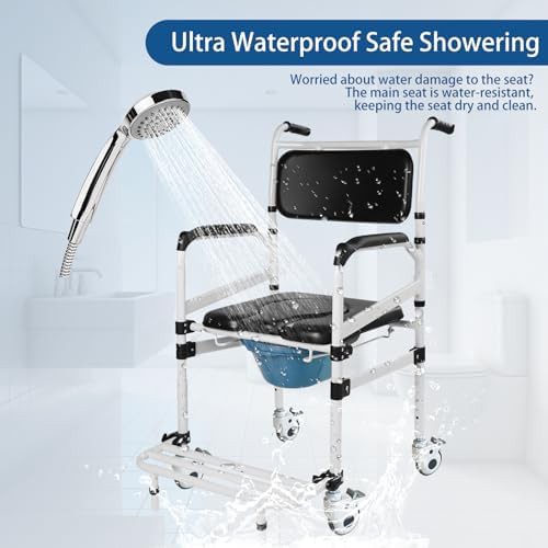 Heavy duty rolling commode shower chair — photo 4