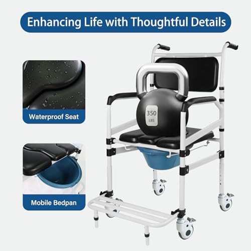 Heavy duty rolling commode shower chair — photo 5
