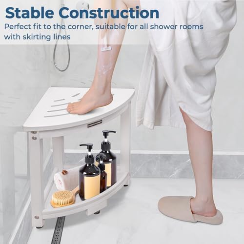 White corner shower stool with shelf — photo 3