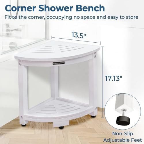 White corner shower stool with shelf — photo 4