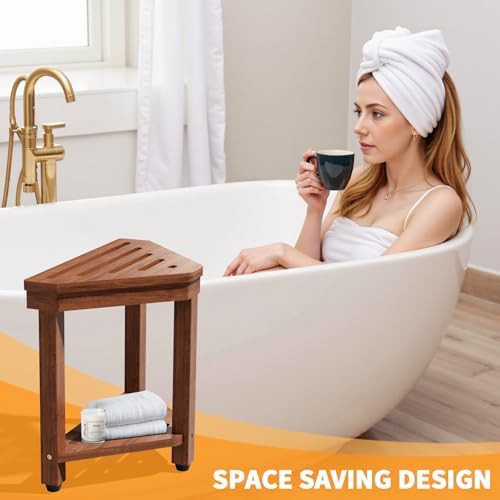 Acacia Wood Shower Foot Rest Stool — photo 5