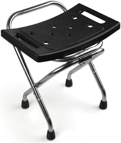 Folding stainless steel shower seat in black