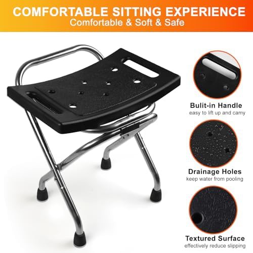 Folding stainless steel shower seat in black — photo 3