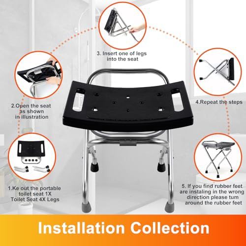 Folding stainless steel shower seat in black — photo 4