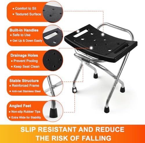 Folding stainless steel shower seat in black — photo 5