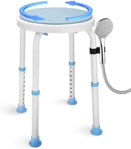 Blue foldable rotating shower stool