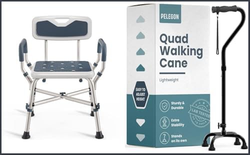 Blue shower chair and quad cane set