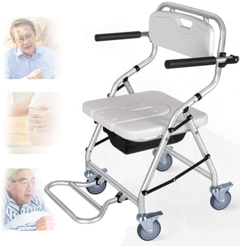 Rolling commode chair with footrests