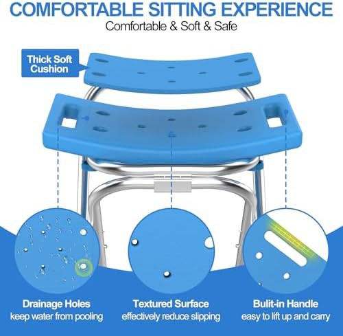 Stainless folding shower stool with padded handle — photo 3