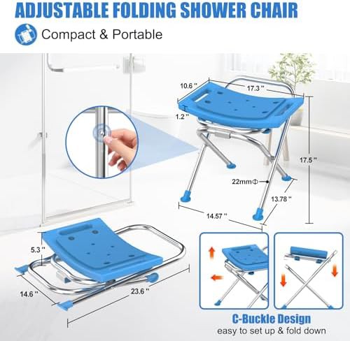 Stainless folding shower stool with padded handle — photo 4
