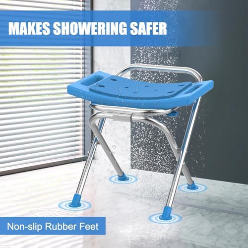 Stainless folding shower stool with padded handle — photo 5
