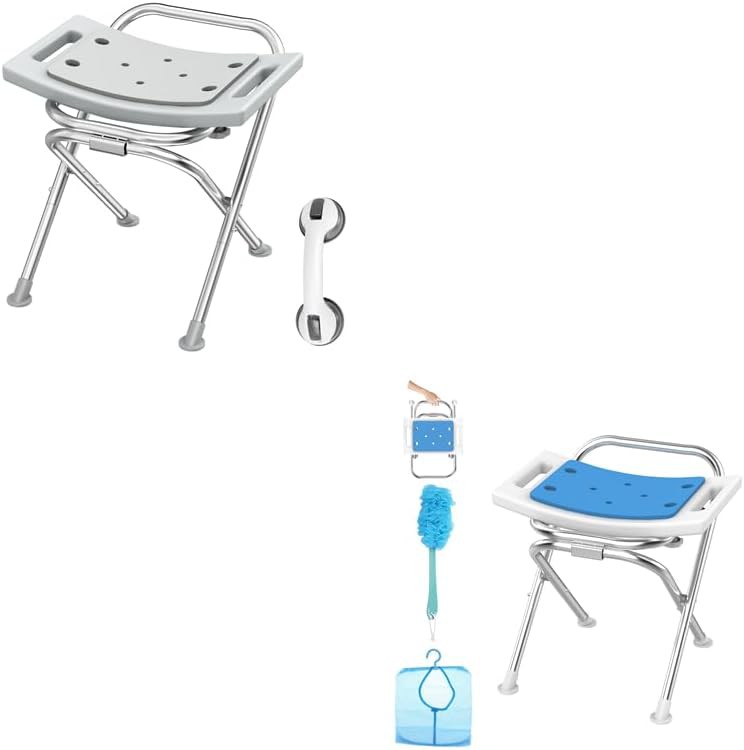 Gray stainless shower chair with handle