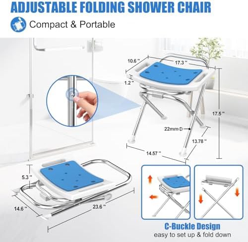 Gray stainless shower chair with handle — photo 4