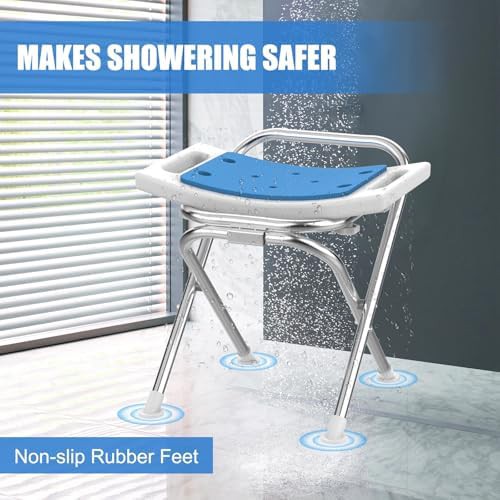 Gray stainless shower chair with handle — photo 5