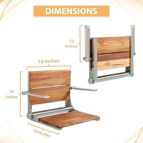 Folding teak shower seat with arm rests — photo 3
