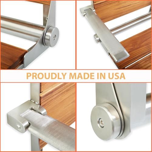 Folding teak shower seat with arm rests — photo 4