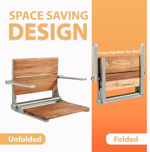 Folding teak shower seat with arm rests — photo 5