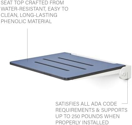 Navy Slimline Folding Wall Mount Shower Bench — photo 4