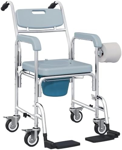 Gray wheeled shower chair for seniors