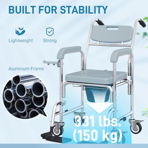Gray wheeled shower chair for seniors — photo 5