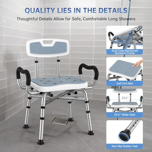 Aluminum shower chair with arms and backrest — photo 4