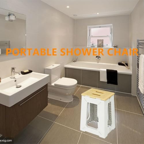 Yellow foldable aluminum shower safety stool — photo 3