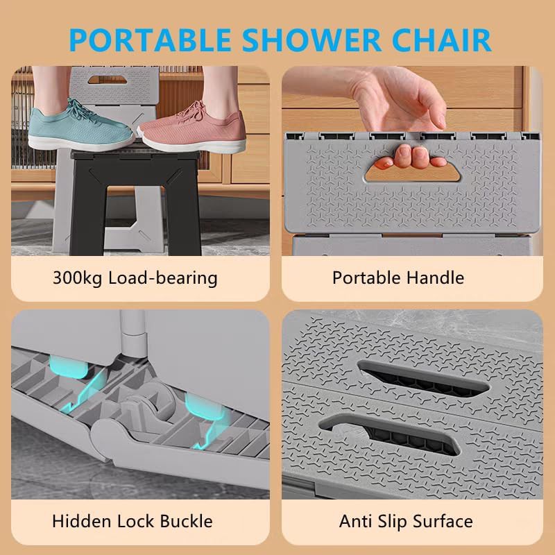 Yellow foldable aluminum shower safety stool — photo 4