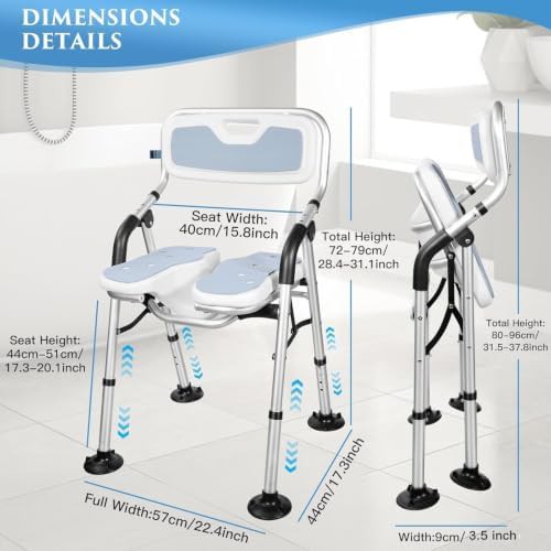 Foldable U-shape shower chair with padded arms — photo 5