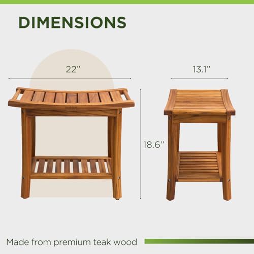 Teak wood bench with handles and shelf — photo 3